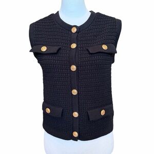 Blank NYC Sweater Vest Size Small Black Knit Chunky Preppy Classic Luxury Spring